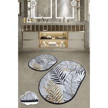 Chilai Home Herbal 2'li Set Paspas Yıkanabilir Kaymaz Taban Banyo Halısı Klozet Takımı
