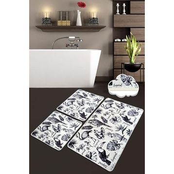 Chilai Home Lori 3'lü Set Paspas Yıkanabilir Kaymaz Taban Banyo Halısı Klozet Takımı