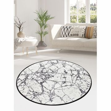 Chilai Home Marble Beyaz Halı Çap 140 cm Banyo Halısı Paspas Seti