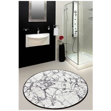 Chilai Home Marble Beyaz Halı Çap 140 cm Banyo Halısı Paspas Seti