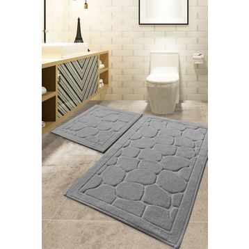 Chilai Home Parma Cotton Gri 2'li 60x100 cm 50x60 cm Banyo Paspas Seti