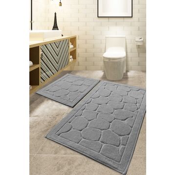 Chilai Home Parma Cotton Gri 2'li 60x100 cm 50x60 cm Banyo Paspas Seti