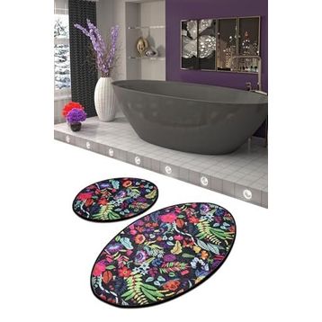 Chilai Home Pictura Siyah Oval Djt 2'li Set Banyo Paspas Seti Klozet Takımı