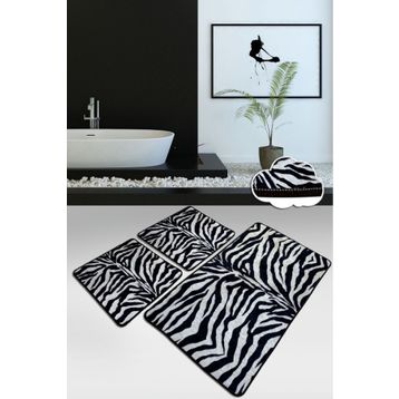Chilai Home Striped Siyah 3'lü Set Yıkanabilir Kaymaz Taban Banyo Halısı