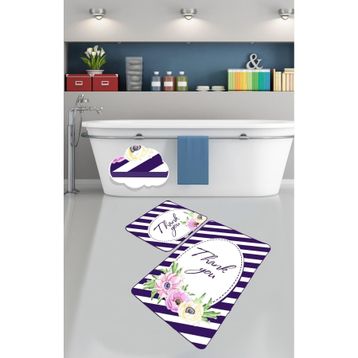 Chilai Home Thank You 2'li Set Yıkanabilir Kaymaz Taban Banyo Halısı Klozet Takımı