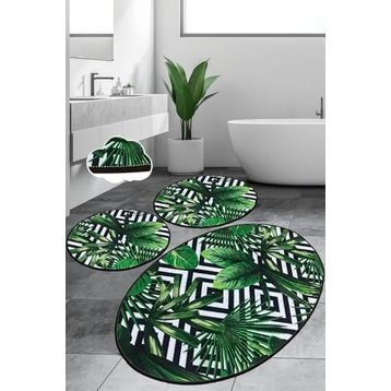Chilai Home Tropic Djt 3'lü Set Banyo Halısı Paspas Kaymaz Taban Yıkanabilir Klozet Takımı
