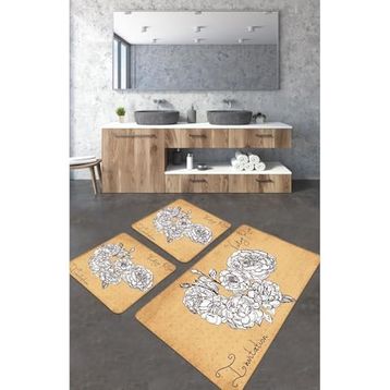 Chilai Home Vintage Roses 3'lü Set Djt Banyo Halısı Kaymaz Tabanlı Klozet Takımı Paspas Seti