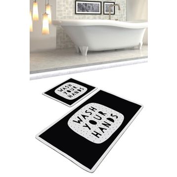 Chilai Home Wash Your Hands Black Djt 2'li Set Banyo Halısı Klozet Takımı