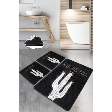 Chilai Home Wild And Free Djt 3'lü Set Banyo Halısı Paspas Kaymaz Taban Yıkanabilir Klozet Takımı