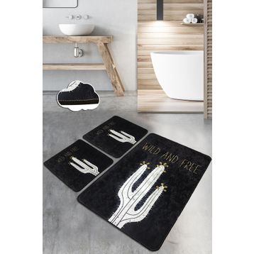 Chilai Home Wild And Free Djt 3'lü Set Banyo Halısı Paspas Kaymaz Taban Yıkanabilir Klozet Takımı