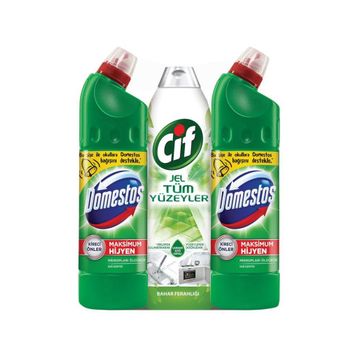 Cif Bahar Ferahlığı Granit Sıvı Yüzey Temizleyici 750 ml & Domestos Dağ Esintisi 2x810 ml Çamaşır Suyu