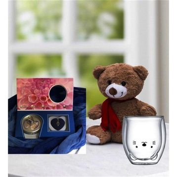 Çılgıntrend Peluş Ayıcık ve İstiridye İçinde Gerçek İnci Kolye Kedi Çidarlı Bardak
