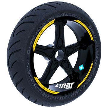 Çınar Extreme Double Stripe Tasarımlı Reflektif Sarı Jant Şeridi Sticker