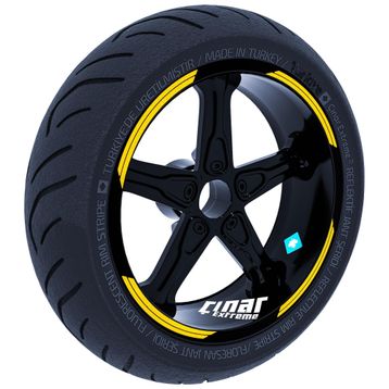 Çınar Extreme Double Stripe Tasarımlı Reflektif Sarı Jant Şeridi Sticker