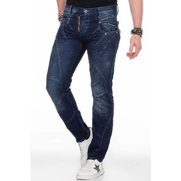 Cipo&Baxx C-0768 Parçalı Dıştan Fermuarlı Lacivert Erkek Kot Pantolon