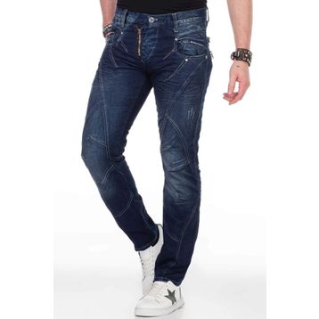Cipo&Baxx C-0768 Parçalı Dıştan Fermuarlı Lacivert Erkek Kot Pantolon