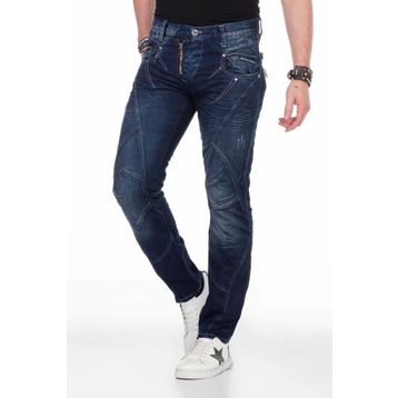 Cipo&Baxx C-0768 Parçalı Dıştan Fermuarlı Lacivert Erkek Kot Pantolon