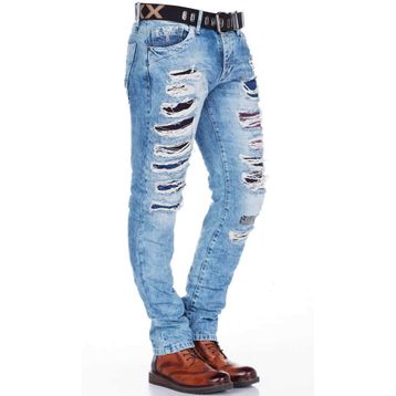 Cipo&Baxx CD131 Yırtık Renkli Yama Düşük Bel Mavi Erkek Jeans