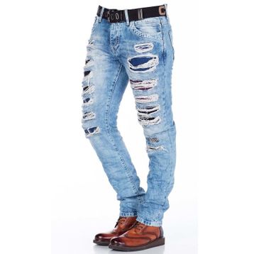 Cipo&Baxx CD131 Yırtık Renkli Yama Düşük Bel Mavi Erkek Jeans