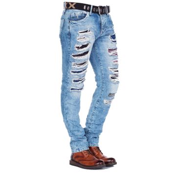 Cipo&Baxx CD131 Yırtık Renkli Yama Düşük Bel Mavi Erkek Jeans