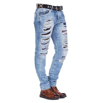 Cipo&Baxx CD131 Yırtık Renkli Yama Düşük Bel Mavi Erkek Jeans