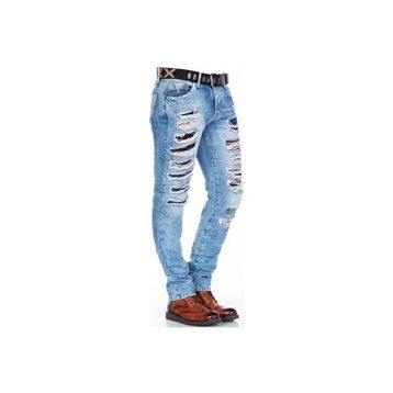 Cipo&Baxx CD131 Yırtık Renkli Yama Düşük Bel Mavi Erkek Jeans