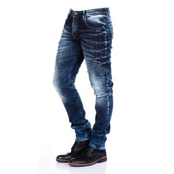 Cipo&Baxx CD286 Dekoratif Dikişli Yıkamalı Koyu Mavi Erkek Jeans