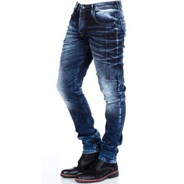 Cipo&Baxx CD286 Dekoratif Dikişli Yıkamalı Koyu Mavi Erkek Jeans