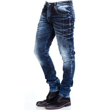 Cipo&Baxx CD286 Dekoratif Dikişli Yıkamalı Koyu Mavi Erkek Jeans