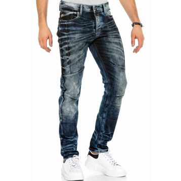 Cipo&Baxx CD286 Dekoratif Dikişli Yıkamalı Koyu Mavi Erkek Jeans