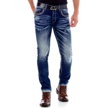 Cipo&Baxx CD485 Mavi Eskimiş Yıkamalı Koyu Erkek Kot Pantolon