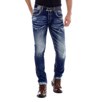 Cipo&Baxx CD485 Mavi Eskimiş Yıkamalı Koyu Erkek Kot Pantolon