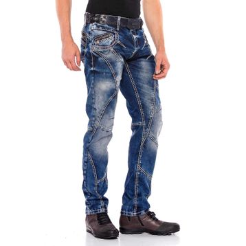 Cipo&Baxx CD563 Mavi Parçalı Dikişli Regular Erkek Kot Pantolon