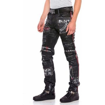 Cipo&Baxx Cd571 Çizgili Boyalı Metal Drop Regular Siyah Kadın Kot Pantolon