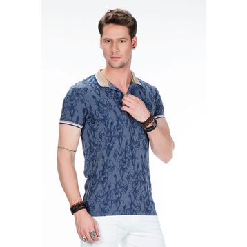 Cipo&Baxx CT451 Polo Yaka Çiçekli Desenli Lacivert Erkek Tişört