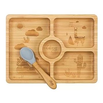 Citron 1073568 Bölmeli Organik Bambu Kare Yemek Takımı