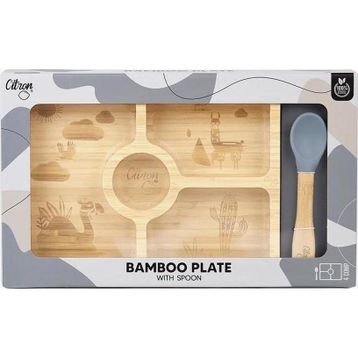 Citron 1073582 Bölmeli Vakum Tabanlı Organik Bambu Kare Yemek Takımı