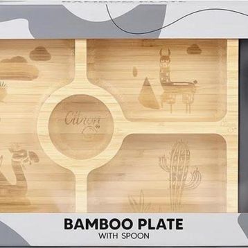 Citron 1073582 Bölmeli Vakum Tabanlı Organik Bambu Kare Yemek Takımı