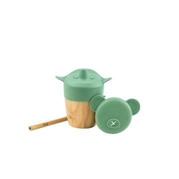 Citron 1073629 Green 2'si 1 Arada Kapaklı ve Pipetli Organik Bambu Alıştırma Bardağı