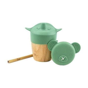 Citron 1073629 Green 2'si 1 Arada Kapaklı ve Pipetli Organik Bambu Alıştırma Bardağı