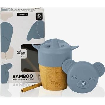 Citron 1073636 Blue 2'si 1 Arada Kapaklı ve Pipetli Organik Bambu Alıştırma Bardağı