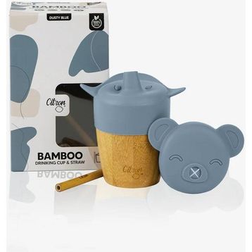 Citron 1073636 Blue 2'si 1 Arada Kapaklı ve Pipetli Organik Bambu Alıştırma Bardağı