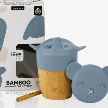 Citron 1073636 Blue 2'si 1 Arada Kapaklı ve Pipetli Organik Bambu Alıştırma Bardağı