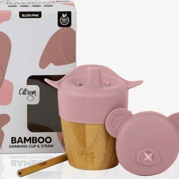 Citron 1073643 Pink 2'si 1 Arada Kapaklı ve Pipetli Organik Bambu Alıştırma Bardağı