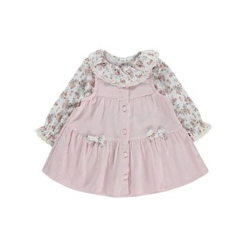 Civil Baby Çiçek Baskılı Düğmeli 6-18 Ay Pudra Elbise