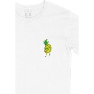 Cix Ananas Girl Cep Tasarım Baskılı Beyaz Tişört