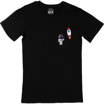 Cix Astronot ve Roket Cep Logo Tasarımlı Siyah Tişört