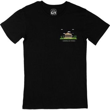 Cix Atina Akropolis Cep Logo Tasarımlı Siyah Tişört