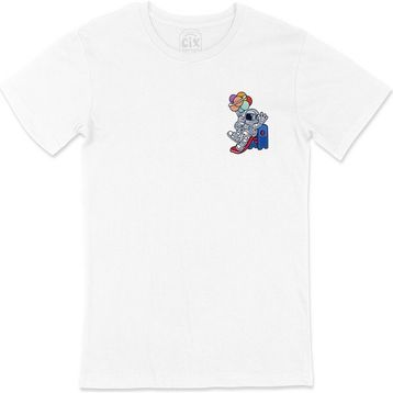 Cix Balonlu Astronot Cep Logo Tasarımlı Beyaz Tişört