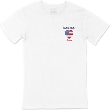 Cix Boston Amerika Bayraklı Kalpli Cep Logo Tasarımlı Beyaz Tişört